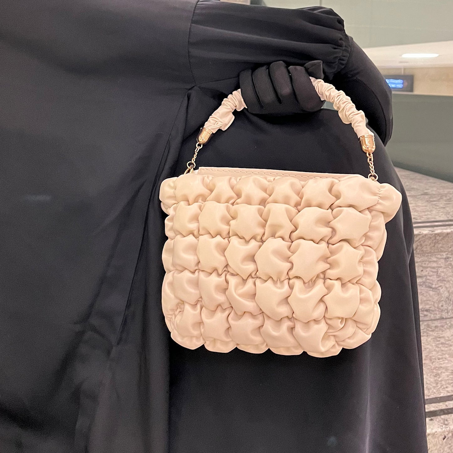 Beige Quilted Leather Bag