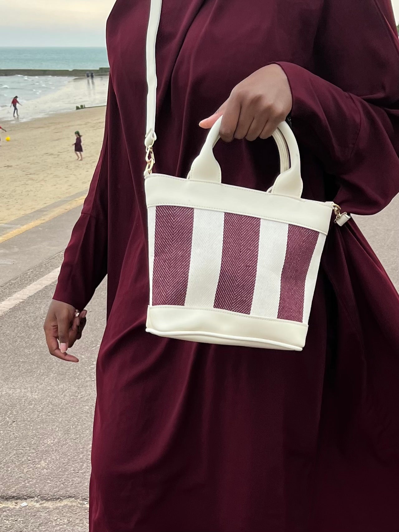 Burgundy Stripe Canvas Tote