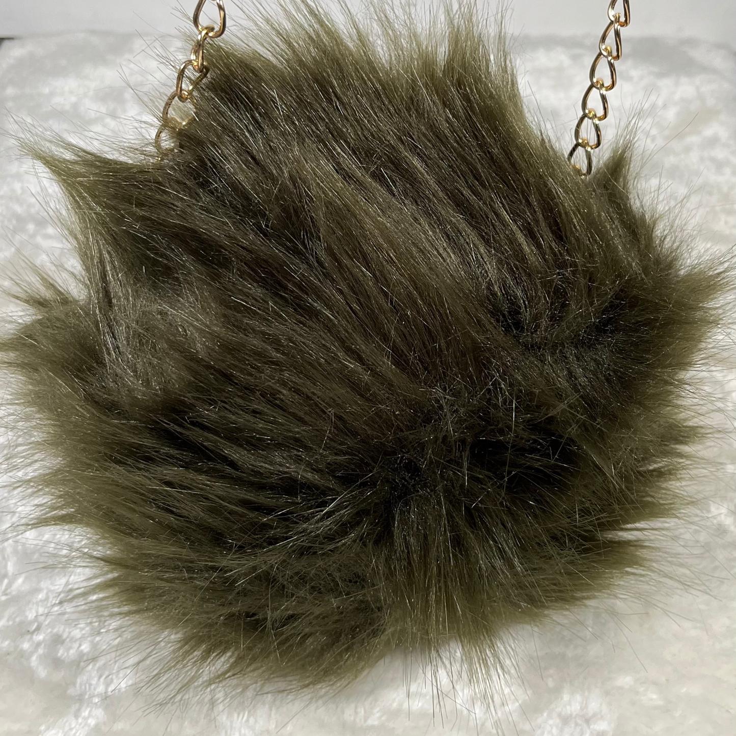 Olive Mini Rounded Faux Fur Bag With Cross Body Chain