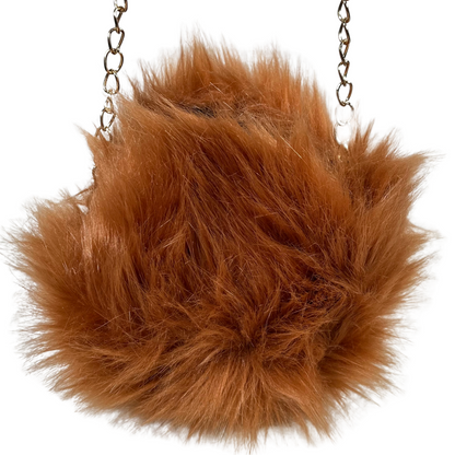 Mahogany Mini Rounded Faux Fur Bag With Cross Body Chain