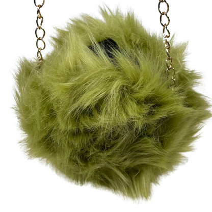 Olive Mini Rounded Faux Fur Bag With Cross Body Chain