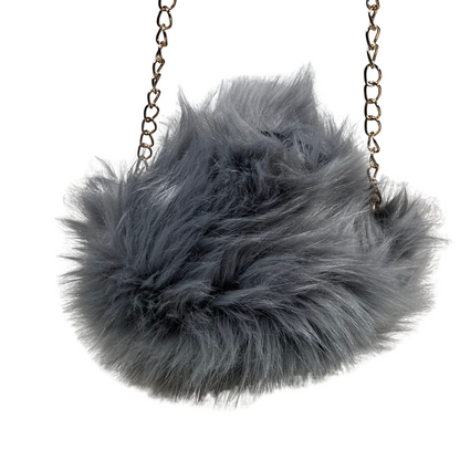 Yellow Mini Rounded Faux Fur Bag With Cross Body Chain