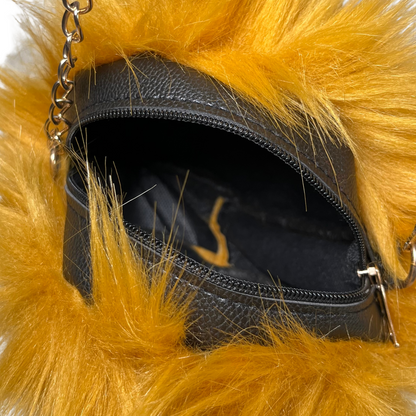 Mustard Mini Rounded Faux Fur Bag With Cross Body Chain