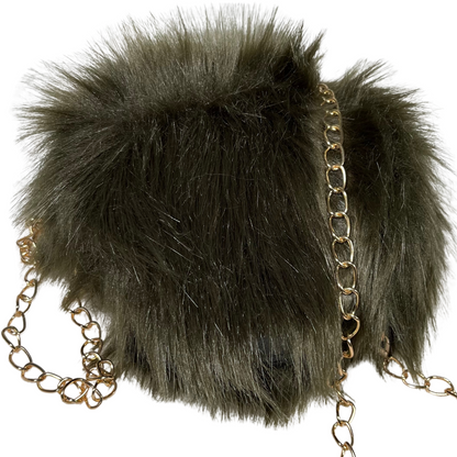 Grey Mini Rounded faux Fur Bag With Cross Body Chain