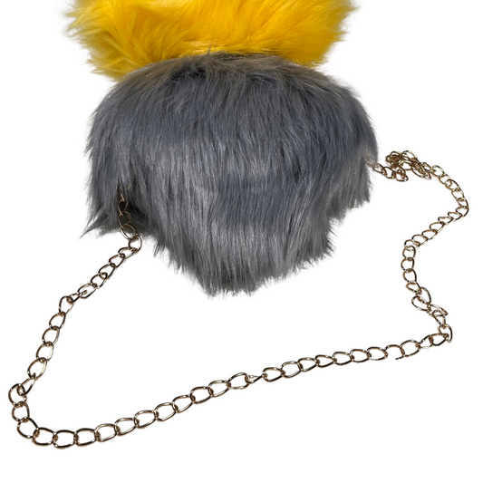 Grey Mini Rounded faux Fur Bag With Cross Body Chain