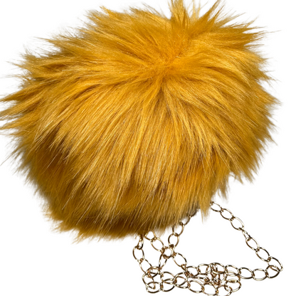 Mustard Mini Rounded Faux Fur Bag With Cross Body Chain