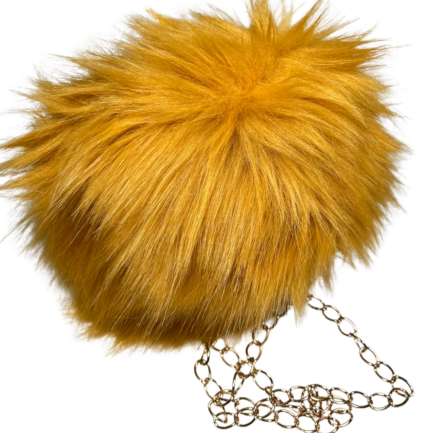 Yellow Mini Rounded Faux Fur Bag With Cross Body Chain