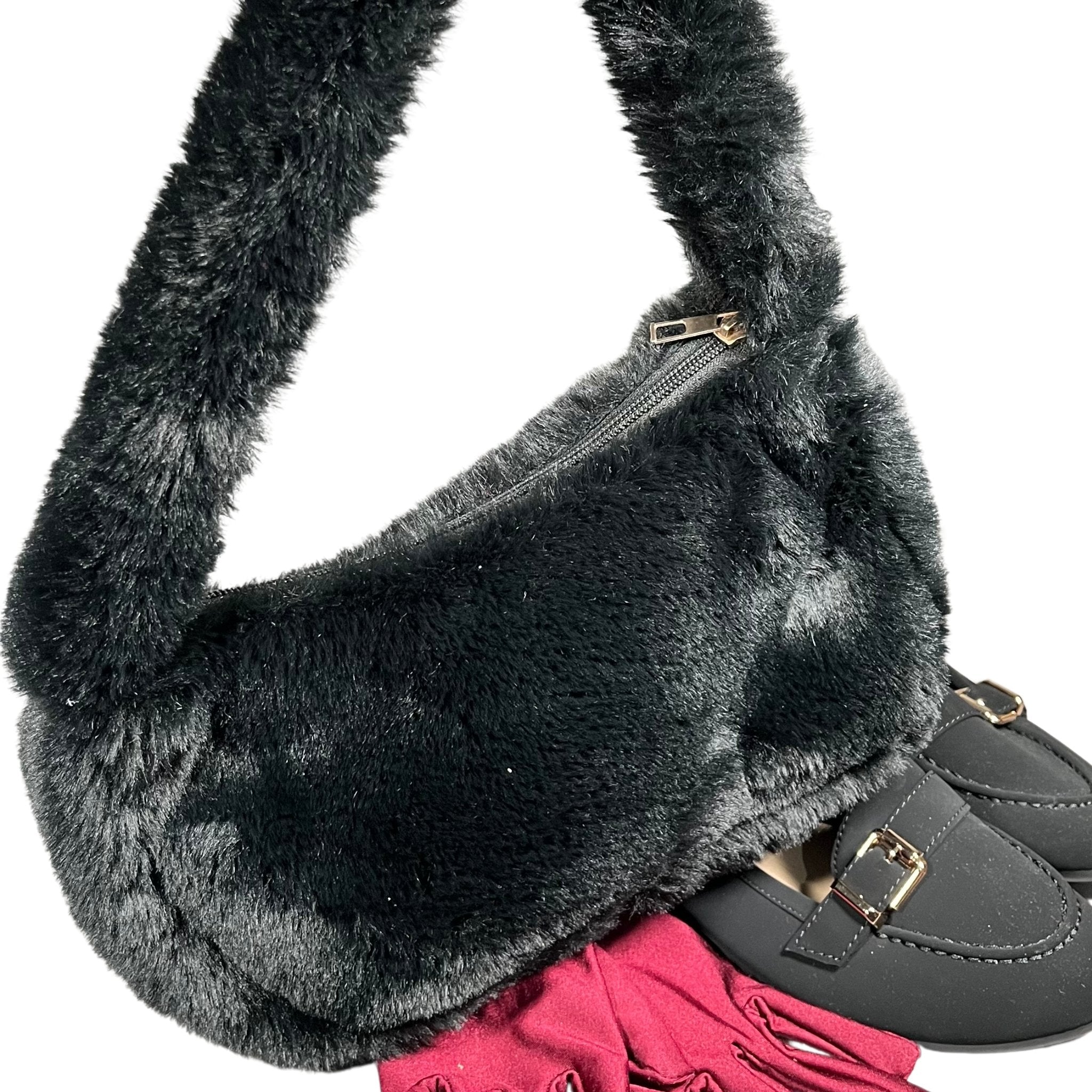 Black Fluffy Shoulder Bag Mary s Twist