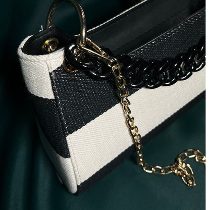 Black/White Stripe Quality Canvas Bag - Mary’s Twist