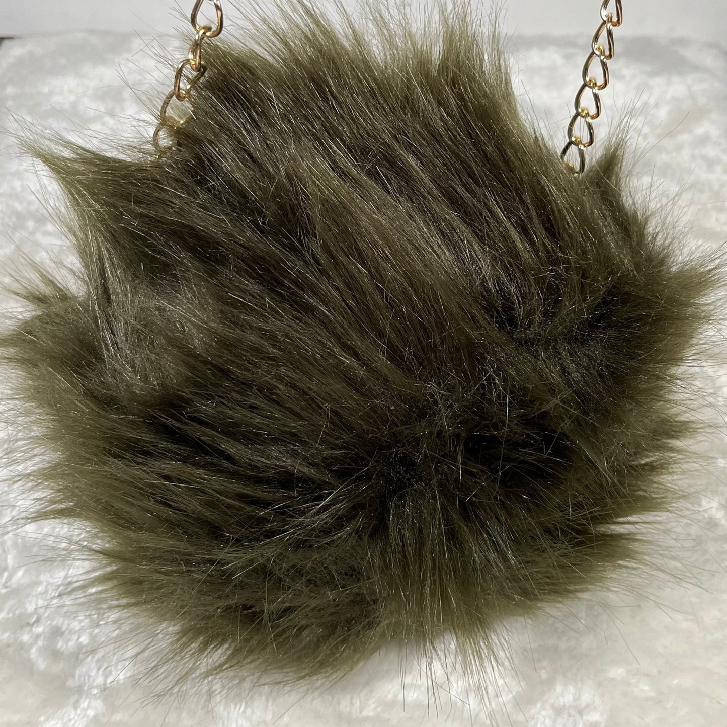 Dark Sage Small Rounded Faux Fur With Cross Body Chain - Mary’s Twist