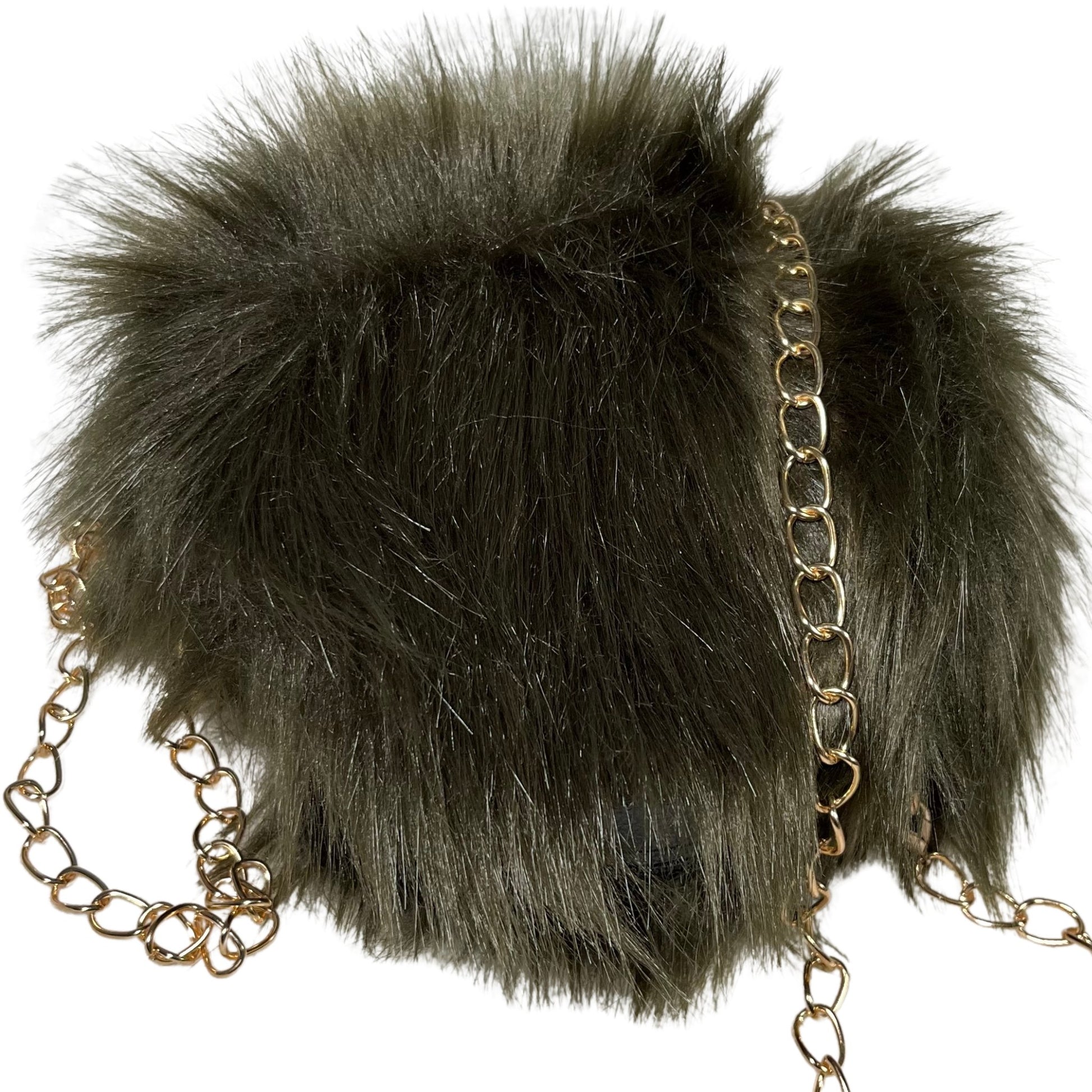 Dark Sage Small Rounded Faux Fur With Cross Body Chain - Mary’s Twist